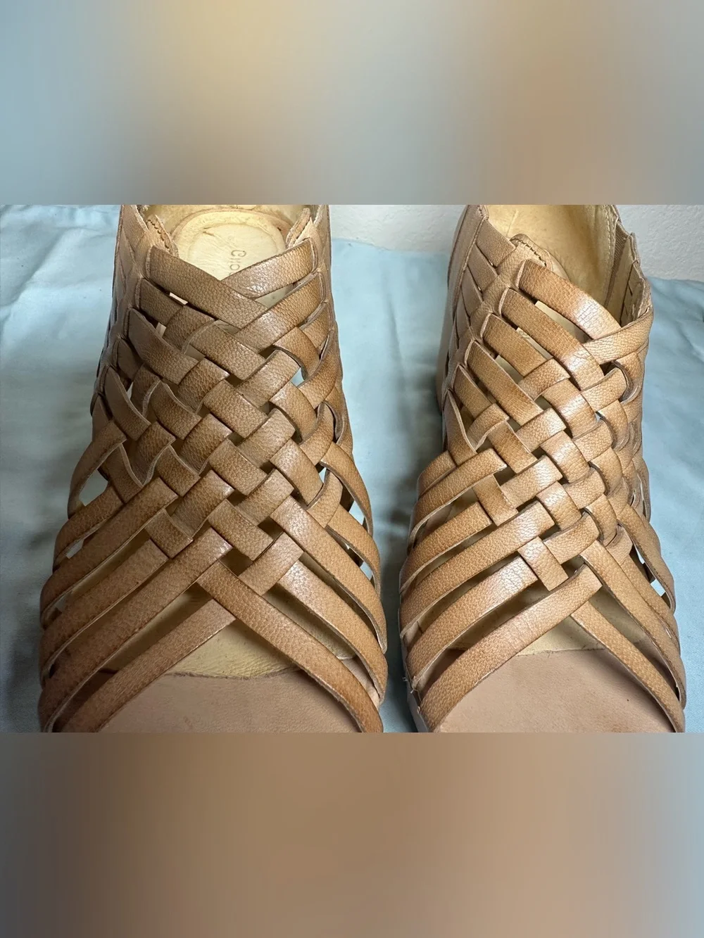 Chocolat Blu Woven Tan Platform Wedges